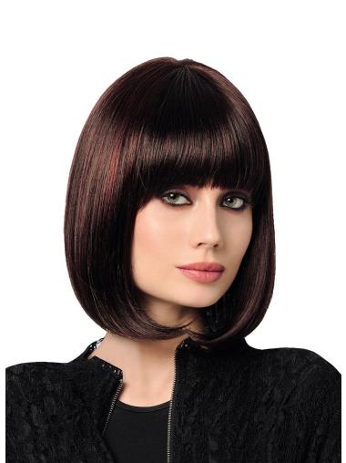 12" Chin Length Black With Highlights Bobs Synthetic Affordable Monofilament Wigs