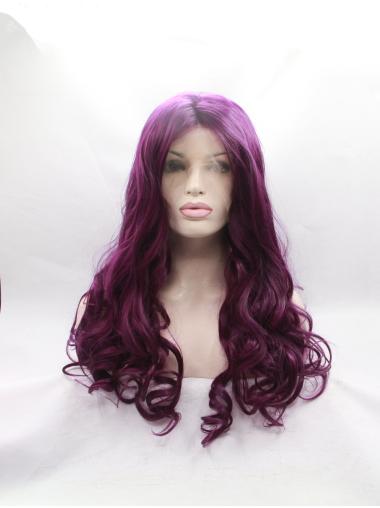 17" Curly Synthetic Purple Without Bangs Long Lace Front Wigs
