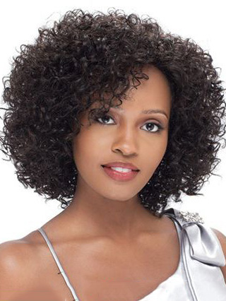 New Impressive Short Kinky Brown Side Bang African American Lace Wigs ...