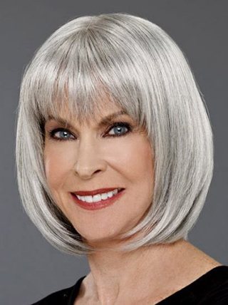 Grey Old Women Chin Length Bobs Capless Wigs,Grey Wigs