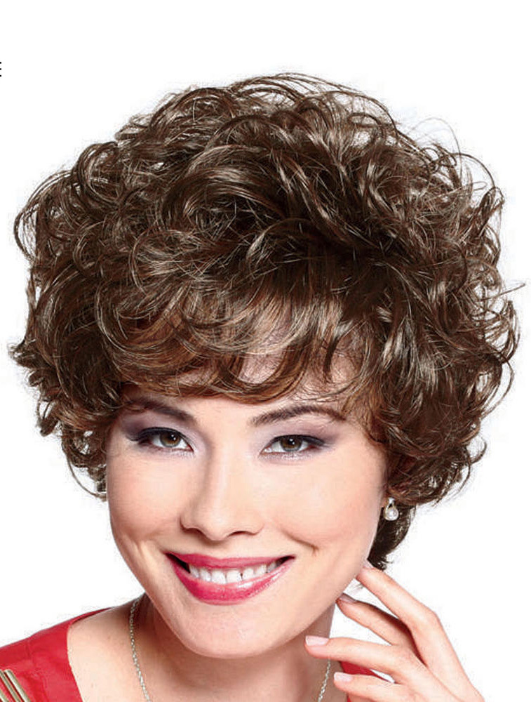 Brown Soft With Bangs Curly Short Wigs Short Brown Haired Afro Wigs   Kw11030 Synthetic Hair Wigs 01 