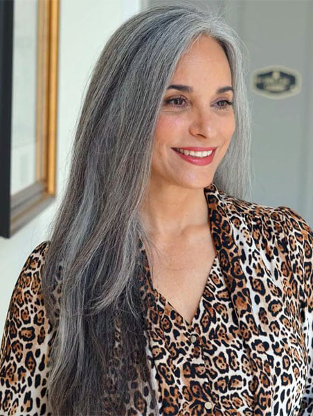 Long Gray Wigs Straight Lace Wig Synthetic Layered Long Hair Wigs For Women