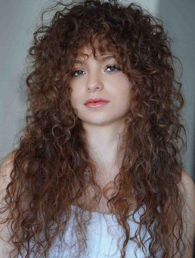 Buy Wigs Online Curly Lace Front Brown Synthetic With Bangs Long Shaggy