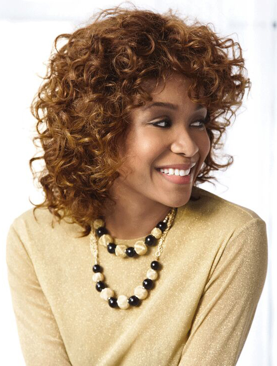Fashional Shoulder Length Curly Auburn Layered High Quality Wigs