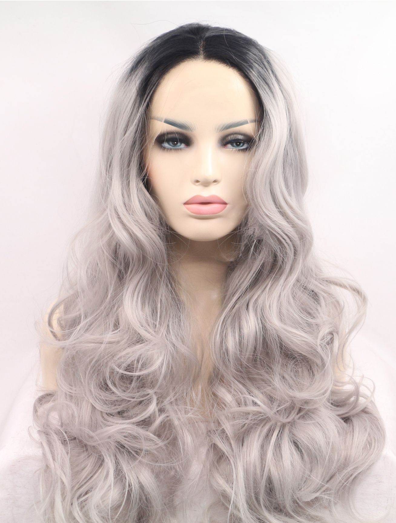 High Quality Long Curly Fashional Grey Wigs,Lace Front Wigs